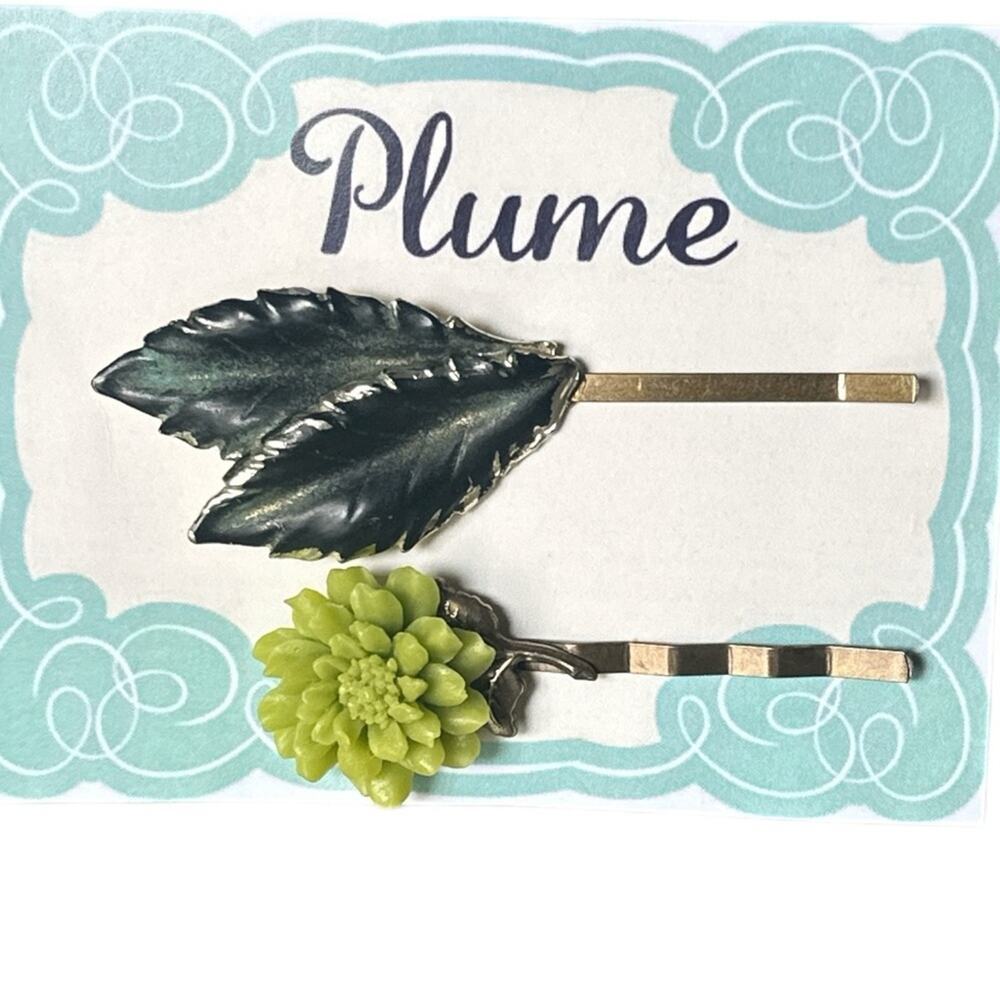 Green Flower Leaf Hair Clips Hairpin Set Vintage Jewelry Accessories Barrettes